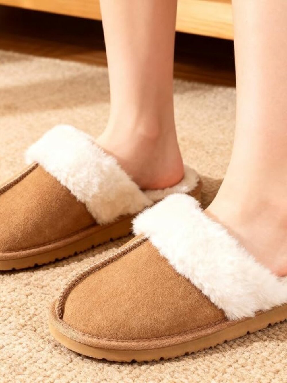 OOW Fuzzy Slippers for Women Cozy Faux Fur House Shoes Memory Foam Slippers